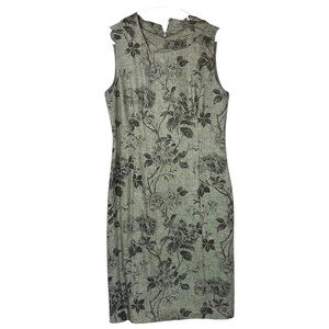 Talbots wool floral print pleated collar sheath dress Sz 10 Gray/Black